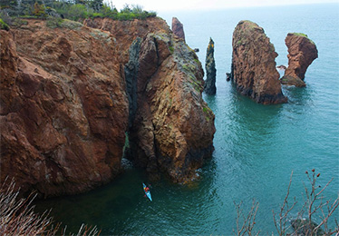 Aerial view of kayakers on the water